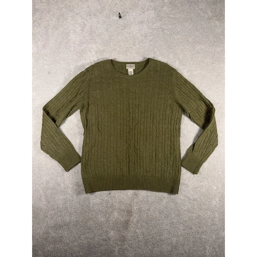 ll‎ bean lambs wool cable knit sweater green womens large VTG